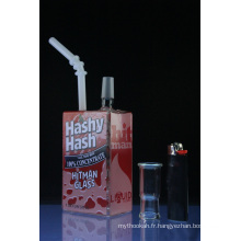 Tuyau d&#39;eau de fumage en verre sur le thème de rigs de boîte de jus liquide (ES-GB-552)